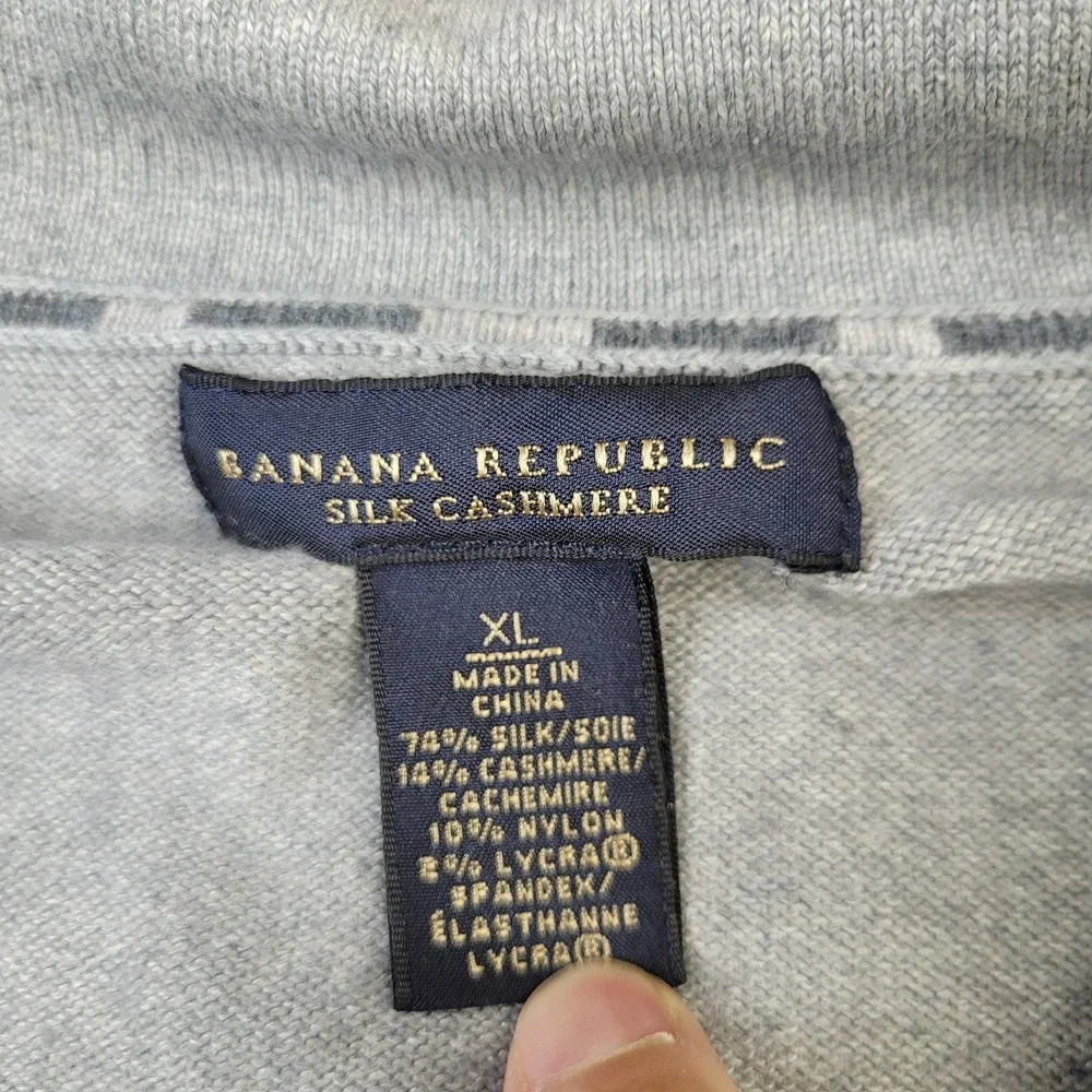 Banana Republic Sweater Silk Cashmere 1/4 Button Pullover Mens XL Gray Elbow Pad